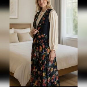 Sarah Elizabeth Classic Dress With Vest, 6, Black And Floral Print, Long Skirt